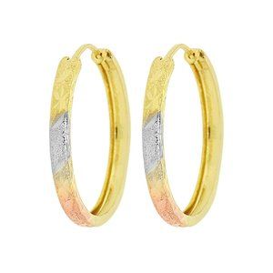Half Tube Diacut Hoop Earring 23mm Inner Diameter Tricolor Gold 14k